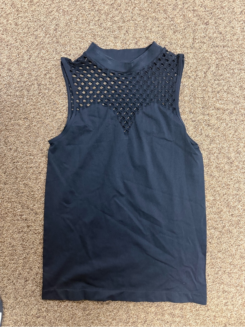 VENUS Navy Sleeveless Mock Neck Tank with Mesh Yoke